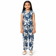 Sleeveless Blue White Floral Cotton Coord Set