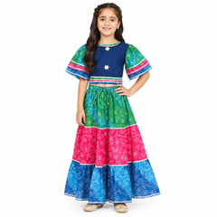 Bandhani Multi-Tiered Lehenga Choli Printed Patchwork Style