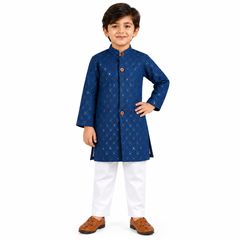 Blue Shimmer Kurta with White pants
