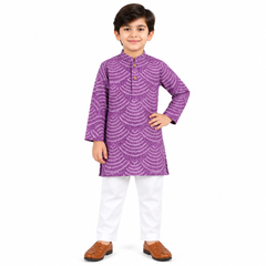 Purple Cotton Kurta Set with White dots Boy