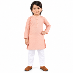 Peach Pure Cotton Kurta Set Boy