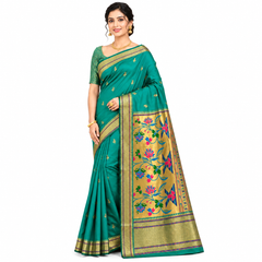 Royal Paithani Silk Sea Green Saree with Intricate Gold Bhutta