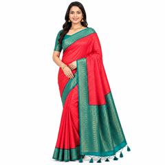 Dual Tone Pink & Teal Blue Pure Kanjeevaram Silk Saree