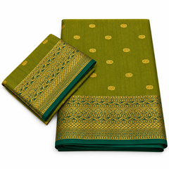 Light Green Bangalore Silk Saree with Gold Border & Motifs