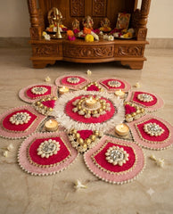 Handcrafted Pink Lotus Diya Rangoli Set with Tea Light Holders