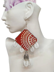 Dangling Red Diamond Shaped Earrings with Shells