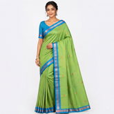 Blue & Green Contrast Silk Saree with Gold Pallu