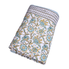 Single Quilt Set of 2 with Teal & Mustard Floral Print