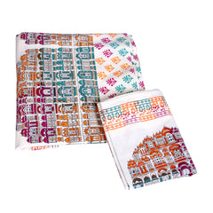Handcrafted Cotton Bedding Set with Multicolour Architectural Print