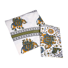 Handcrafted Cotton Bedding Set with Traditional Elephant Motif Print