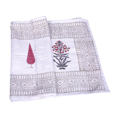 Neutral Botanical Block Print Jute Table Runner