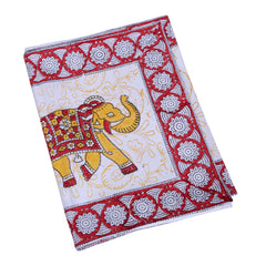 Yellow Elephant Border Block Print Cotton Table Runner