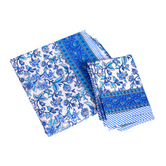 Blue Blossom Border Cotton Double Bedsheet