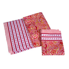 Coral Floral Stripe Cotton Double Bedsheet