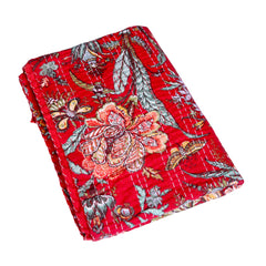 Crimson Floral Kantha Double Bed Quilt