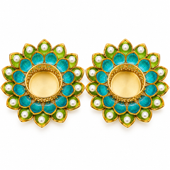 Pearl Embellished Decorative Gold Lotus Tealight Holders – Set of 2