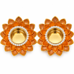Pearl Embellished Decorative Gold Lotus Tealight Holders – Set of 2