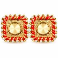 Elegant Gold Square Tealight Holders with Pearl & Thread Detailing – Set of 2