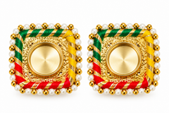 Elegant Gold Square Tealight Holders with Pearl & Thread Detailing – Set of 2