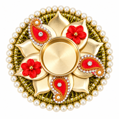 Elegant Gold Floral Tealight Holder with Pearl & Paisley Detailing