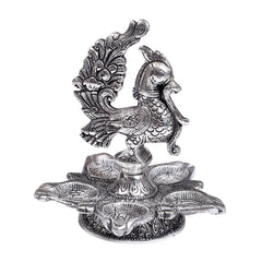 Silver Peacock Panchdeep Diya