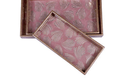 Elegant Pink & Gold Wooden Serving Tray Set – Handcrafted Decorative Trays (Set of 3)