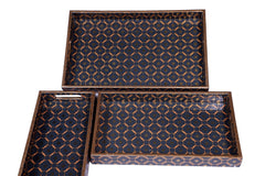 Luxury Handcrafted Decorative Serving Tray Set – Black & Gold Geometric Design (Set of 3)