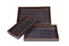 Luxury Handcrafted Decorative Serving Tray Set – Black & Gold Geometric Design (Set of 3)