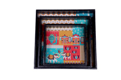 Set of 3 Wooden Trays – Elephant, Lotus & Peacock Design