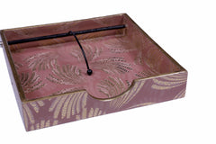 Serviette Tray – Pink & Gold Leaf Pattern
