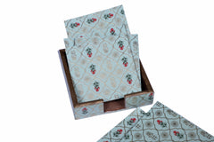 Table Coasters 4"x 4" - Vintage Print Blue with Floral Design (Set of 6)