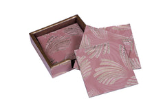 Table Coasters 4"x 4" – Pink & Gold Leaf Pattern (Set of 6)