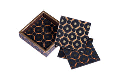 Table Coasters 4"x 4" – Black & Gold Geometric Pattern (Set of 6)