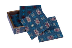 Table Coasters 4"x 4" – Royal Blue with Gold Motif (Set of 6)