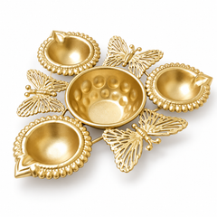 Gold Butterfly Triple Diya Urli