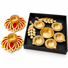 Royal Peacock Urli & Lotus Diya Combo Set – 2 Piece