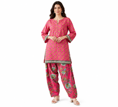 Stylish Fuchsia Printed Kurta with Patiala Pants