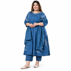 Stylish Indigo Blue Dual-Print Kurta Set with Dupatta