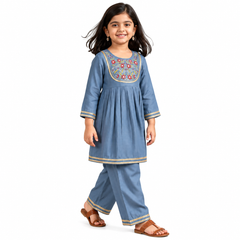 Slate Grey Embroidered Kurta Pant Set