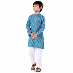 Turquoise Paisley Print Kurta Pajama Set