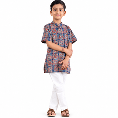 Indigo Ajrakh Print Cotton Kurta Pajama Set
