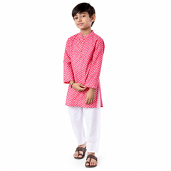 Pink Polka Dot Cotton Kurta Pajama Set