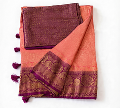 Classic Orange & Purple Pure Kanjeevaram Silk Saree