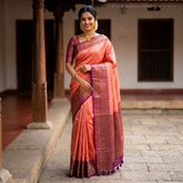 Classic Orange & Purple Pure Kanjeevaram Silk Saree