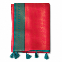 Dual Tone Pink & Teal Blue Pure Kanjeevaram Silk Saree