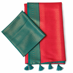 Dual Tone Pink & Teal Blue Pure Kanjeevaram Silk Saree