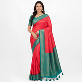 Dual Tone Pink & Teal Blue Pure Kanjeevaram Silk Saree
