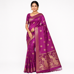 Classic Purple Raw Silk Saree with Golden Zari Border