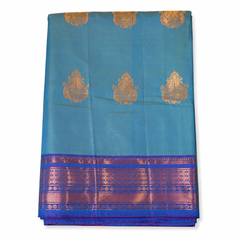 Elegant Blue Gadwal Silk Saree with Gold Border