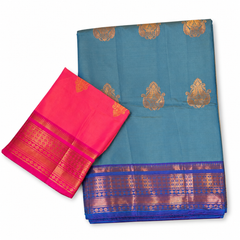 Elegant Blue Gadwal Silk Saree with Gold Border